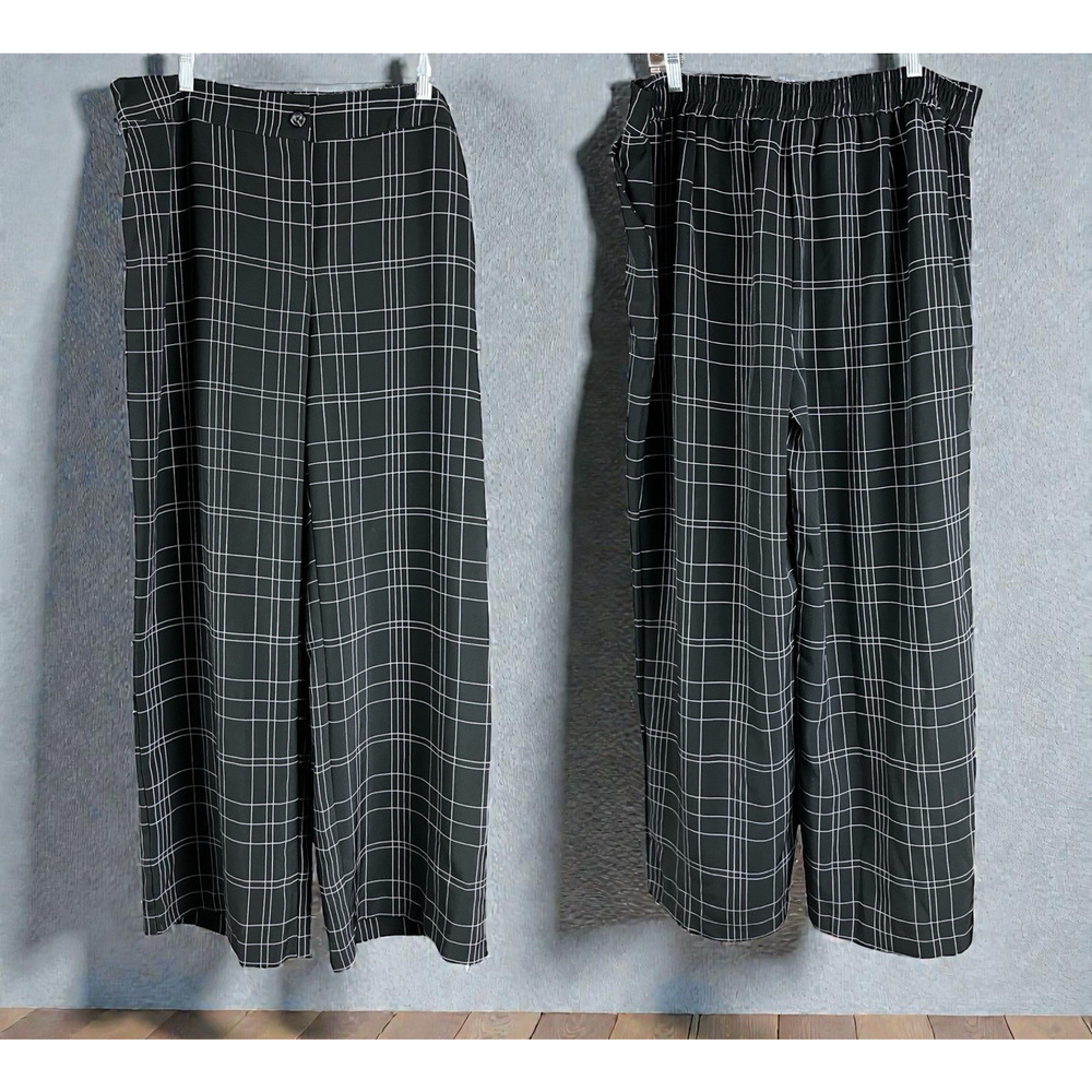 June Fit Size 18/20 Wide Leg Dress Pants Black Pink Check Tummy Control